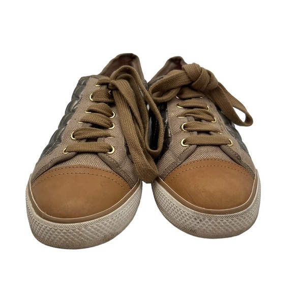 Tory Burch Gold Quilted Lace Up Cap Toe Sneakers Size 8.5 Women’s - Picture 3 of 10